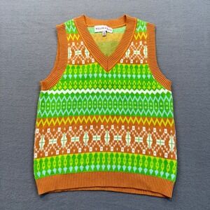 Willow & Wind Sweater Vest Women Small Boho Eclectic Fair Isle Knit V-Neck Top